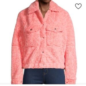 Free People jacket teddy Bear pink small we the free fuzzy cozy pockets snap